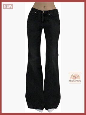 Y2K Low Rise Flare Leggings Bootcut Denim Pants with Pockets Stretchy